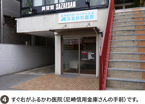 ④すぐ右がふるかわ医院（尼崎信用金庫さんの手前）です。